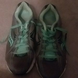Grey and green Saucony sneakers